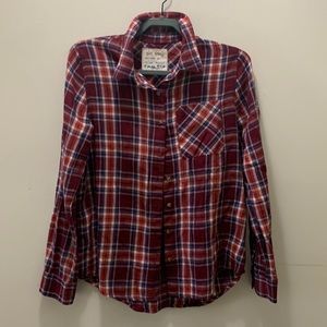100% Cotton Plaid burgundy shirt. Comes w/ two additional buttons